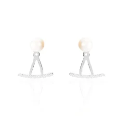 Bijoux D'oreilles Sylviane Argent Blanc Perle De Culture Et Oxyde-Histoire d'Or Discount