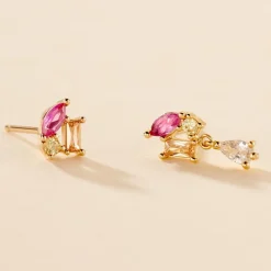 Histoire d'Or Boucle D'oreille Dépareillée Clematis Plaqué Or Jaune Spinelle Oxyde