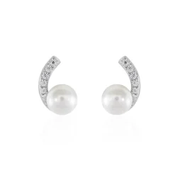 Boucles D'oreilles Angel Or Blanc Perle De Culture Oxyde Oxyde-Histoire d'Or Clearance