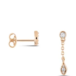 Histoire d'Or Boucles D'oreilles Dépareillées Argent Rose Braiden Oxyde De Zirconium