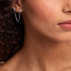 Histoire d'Or Boucles D'oreilles Dépareillées June Argent Blanc Oxyde De Zirconium