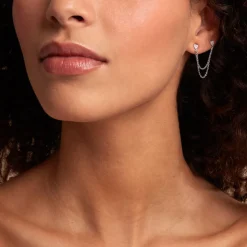 Histoire d'Or Boucles D'oreilles Dépareillées June Argent Blanc Oxyde De Zirconium