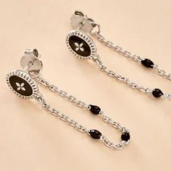 Histoire d'Or Boucles D'oreilles Pendantes Polka Argent Blanc