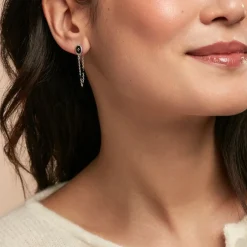 Histoire d'Or Boucles D'oreilles Pendantes Polka Argent Blanc