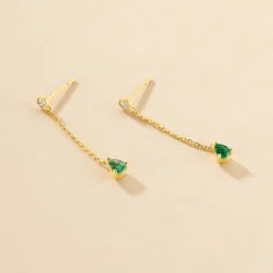 Histoire d'Or Boucles D'oreilles Pendantes Gracilia Or Jaune Emeraude Diamant
