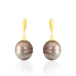 Histoire d'Or Boucles D'oreilles Pendantes Semi-baroque Or Jaune Perle De Tahiti