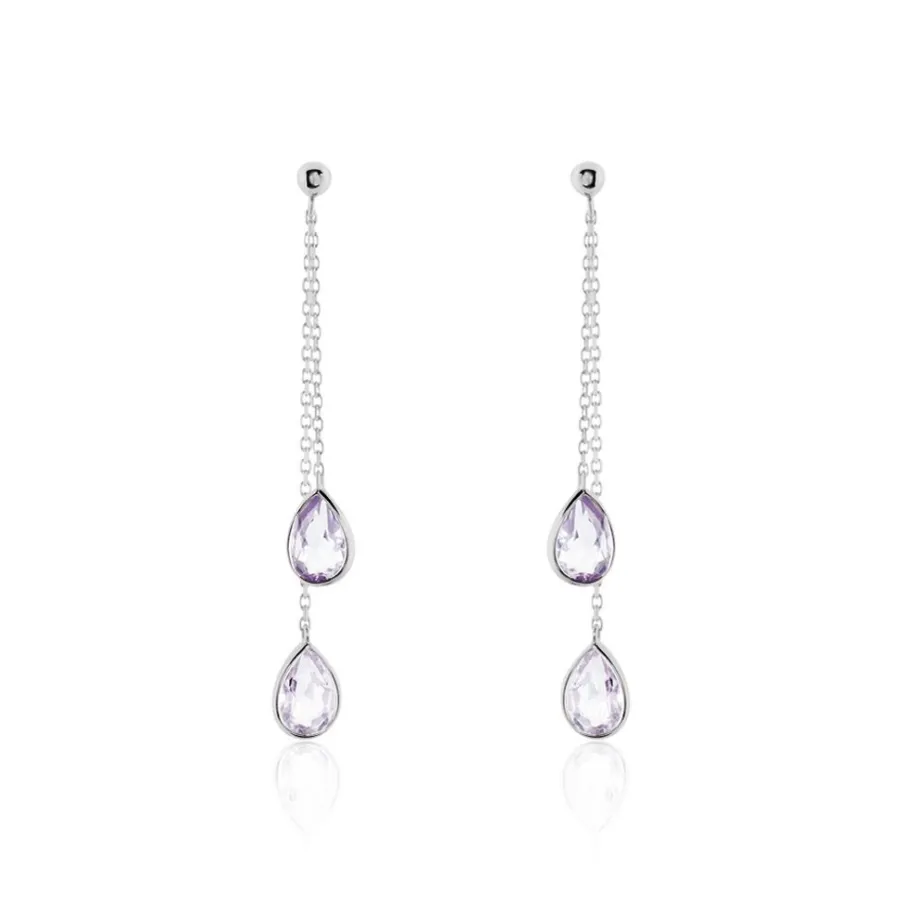 Histoire d'Or Boucles D'oreilles Pendantes Djime Or Blanc Amethyste