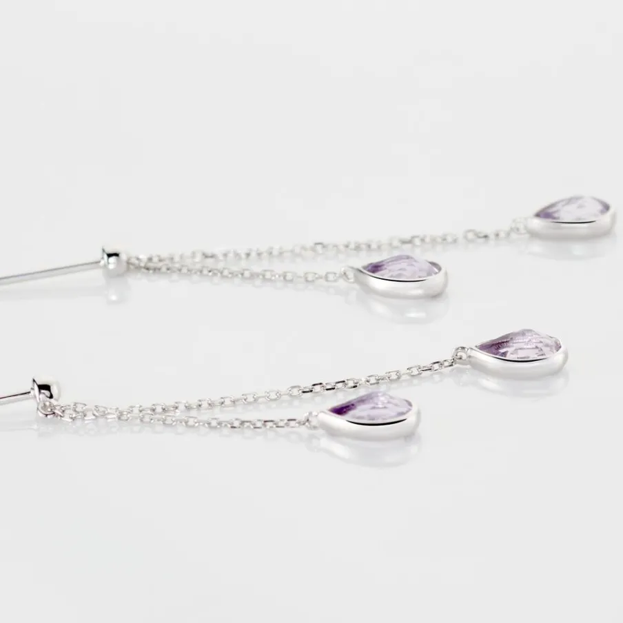 Histoire d'Or Boucles D'oreilles Pendantes Djime Or Blanc Amethyste