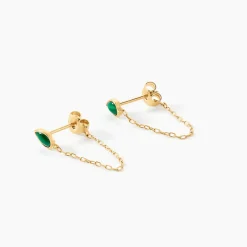Histoire d'Or Boucles D'Oreilles Pendantes Ondée Or Jaune Malachite