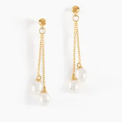 Boucles D'oreilles Pendantes Carrine 2 Fils Or Jaune Perle De Culture-Histoire d'Or Hot