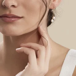 Boucles D'oreilles Pendantes Carrine 2 Fils Or Jaune Perle De Culture-Histoire d'Or Hot