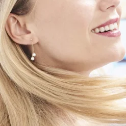 Boucles D'oreilles Pendantes Carrine 2 Fils Or Jaune Perle De Culture-Histoire d'Or Hot