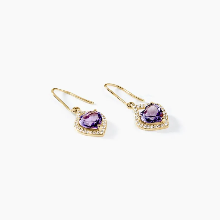 Boucles D'oreilles Pendantes Rosaline Or Jaune Amethyste Et Oxyde-Histoire d'Or New