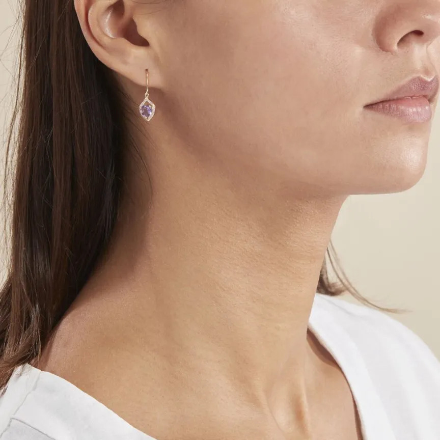 Boucles D'oreilles Pendantes Rosaline Or Jaune Amethyste Et Oxyde-Histoire d'Or New