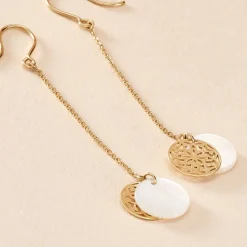 Histoire d'Or Boucles D'oreilles Pendantes Naïade Or Jaune Nacre