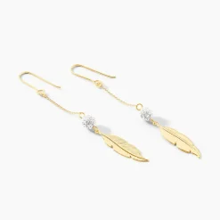Histoire d'Or Boucles D'oreilles Pendantes Powoo Or Jaune Strass