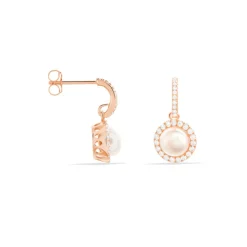 Boucles D'oreilles Pendantes Olivia Argent Rose Perle Culture Oxyde-Histoire d'Or New