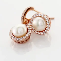 Boucles D'oreilles Pendantes Olivia Argent Rose Perle Culture Oxyde-Histoire d'Or New