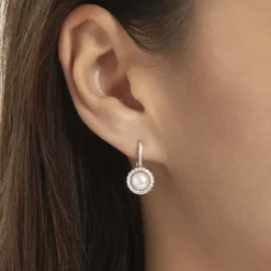 Boucles D'oreilles Pendantes Olivia Argent Rose Perle Culture Oxyde-Histoire d'Or New