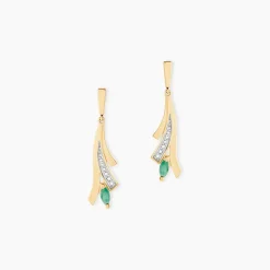 Boucles D'Oreilles Pendantes Usha Or Jaune Emeraude-Histoire d'Or
