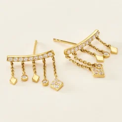 Histoire d'Or Boucles D'oreilles Pendantes Eclat D'etoile Or Jaune Oxyde