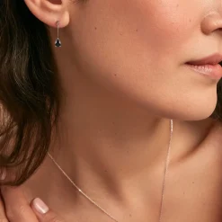 ADG Boucles D'oreilles Pendantes Or Blanc Goutte Saphir