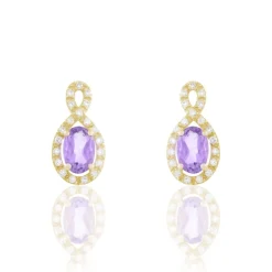 Boucles D'oreilles Pendantes Passion Or Jaune Amethyste Et Oxyde-Histoire d'Or New