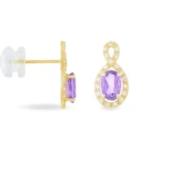 Boucles D'oreilles Pendantes Passion Or Jaune Amethyste Et Oxyde-Histoire d'Or New