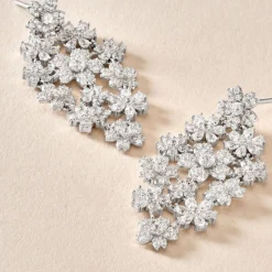 Histoire d'Or Boucles D'oreilles Pendantes Midnight Flower Argent Blanc Oxyde