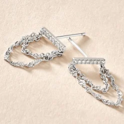 Histoire d'Or Boucles D'oreilles Pendantes Mircea Argent Blanc Oxyde De Zirconium