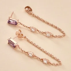 Boucles D'oreilles Pendantes Purple Mood Argent Rose Oxydes-Histoire d'Or