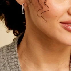 Boucles D'oreilles Pendantes Trait D'union Argent Blanc Oxyde-Histoire d'Or Clearance