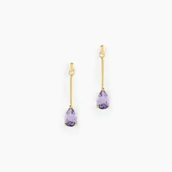 Boucles D'oreilles Pendantes Goutte Or Jaune Amethyste-Histoire d'Or