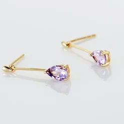 Boucles D'oreilles Pendantes Goutte Or Jaune Amethyste-Histoire d'Or