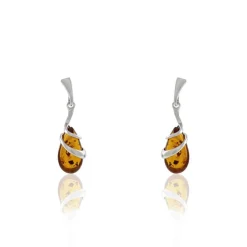 Boucles D'oreilles Pendantes Argent Blanc Melusine Ambre-Histoire d'Or Clearance