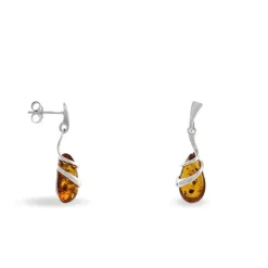 Boucles D'oreilles Pendantes Argent Blanc Melusine Ambre-Histoire d'Or Clearance