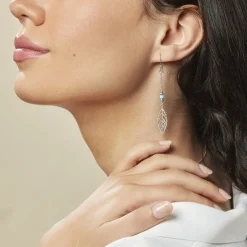 Boucles D'oreilles Pendantes Grethel Argent Blanc Turquoise-Histoire d'Or Clearance