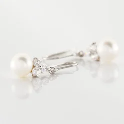 Histoire d'Or Boucles D'oreilles Pendantes Taissia Or Blanc Perle Culture Et Oxyde
