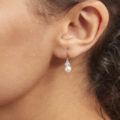 Histoire d'Or Boucles D'oreilles Pendantes Taissia Or Blanc Perle Culture Et Oxyde