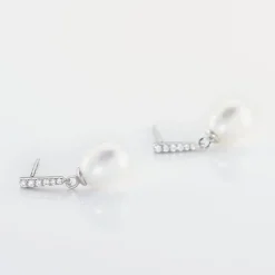 Boucles D'oreilles Pendantes Coria Argent  Perle De Culture Et Oxyde-Histoire d'Or New