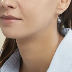 Histoire d'Or Boucles D'oreilles Pendantes Elitivae Or Blanc Perle De Tahiti