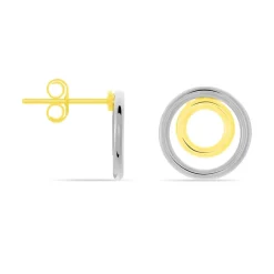 Histoire d'Or Boucles D'oreilles Pendantes Berangere Double Cercles Or Bicolore