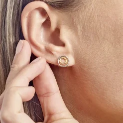 Histoire d'Or Boucles D'oreilles Pendantes Berangere Double Cercles Or Bicolore