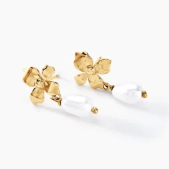 Boucles D'oreilles Pendantes Audley Or Jaune Perle De Culture-Histoire d'Or New