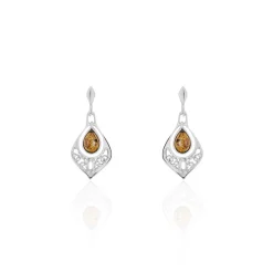 Histoire d'Or Boucles D'oreilles Pendantes Doralyn Argent Blanc Ambre