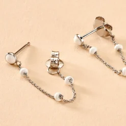 Boucles D'oreilles Pendantes Polka Argent Blanc-Histoire d'Or