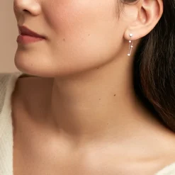 Boucles D'oreilles Pendantes Polka Argent Blanc-Histoire d'Or