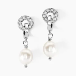 Boucles D'oreilles Pendantes Gaetane Argent Blanc Perle Oxyde-Histoire d'Or Sale