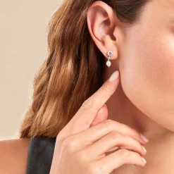 Boucles D'oreilles Pendantes Gaetane Argent Blanc Perle Oxyde-Histoire d'Or Sale