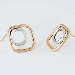 Histoire d'Or Boucles D'oreilles Pendantes Artahe Carree Or Bicolore